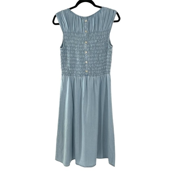 NEW SOFT SURROUNDINGS WASHED DENIM SMOCKED SLEEVELESS DRESS - Picture 7 of 9